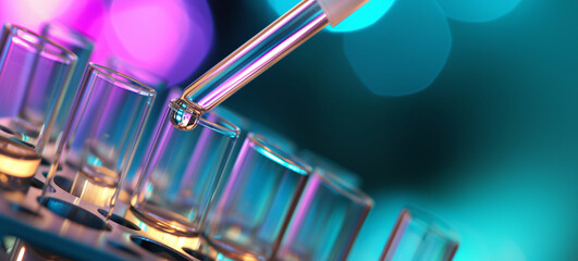 Colorful Assay: Pipette and Test Tubes with Vivid Backdrop