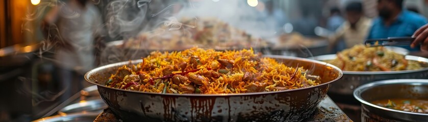 Pakistani Biryani aromatic spices bustling Lahore food street