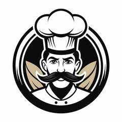 Mustache Chef for Kitchen Bar Restaurant Food Delicious Dish Menu logo design inspiration silhouette logo