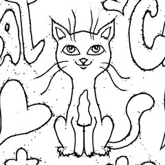 set of cats black and white seamless abstract pattern background fabric fashion design print digital illustration art texture textile wallpaper apparel image with graphic repeat elements