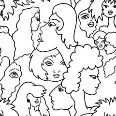 seamless pattern with black and white girls heads 