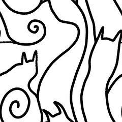 black and white cats seamless abstract background pattern fabric fashion design print 