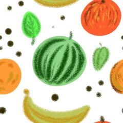 set of watermelons orange  plants  seamless abstract pattern background fabric fashion design print wrapping paper digital illustration art texture textile wallpaper colorful image apparel 