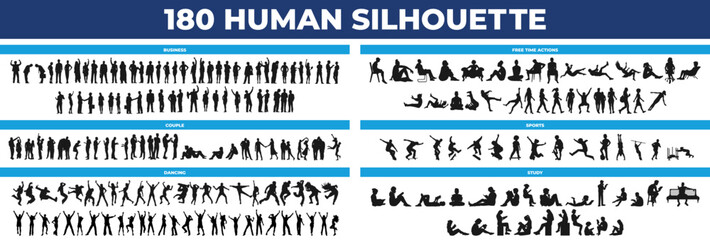 Vector huge set of 180 very detailed people silhouettes