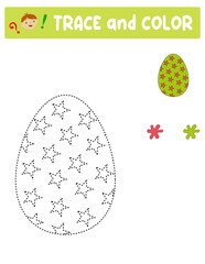 Trace and color . entertainment for children. training sheet. worksheet. Easter egg.