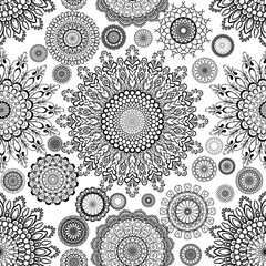 pattern with flowers black and white seamless abstract background fabric fashion design print wrapping paper with mandala elements
