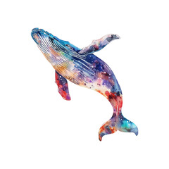 Watercolor whale on white background