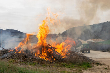 Controlled burning of pruning remains in rural areas