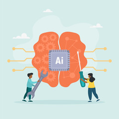Artificial intelligence digital brain technology. An engineering concept with software data or systems that can be customized. Vector illustration
