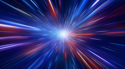 Naklejka premium An Abstract Portal Tunnel Featuring Glowing Pink and Blue Neon Waves, High-Speed Moving Lines, and Dazzling Bokeh Lights Generative ai,A vibrant star burst against a dramatic black backdrop,abstract 