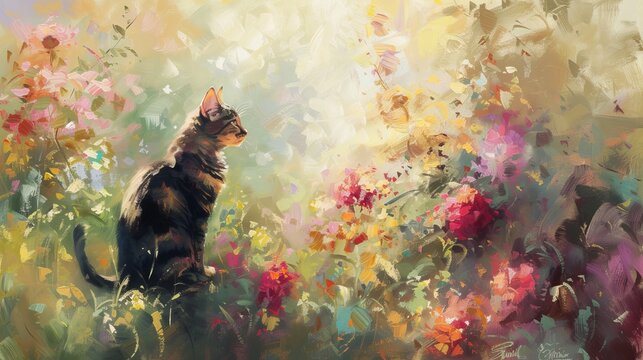 Playful animals in a garden oil painting