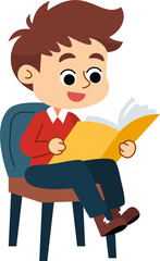 The cute boy is relaxing and enjoying reading books. Flat style cartoon illustration.