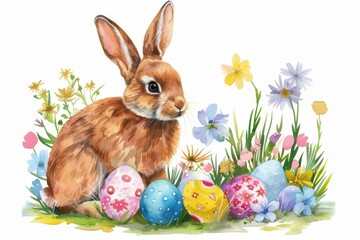 Happy Easter Eggs Basket Passover. Bunny in flower easter melting snow decoration Garden. Cute hare 3d easter candle easter rabbit spring illustration. Holy week turquoise reef card wallpaper Renewal