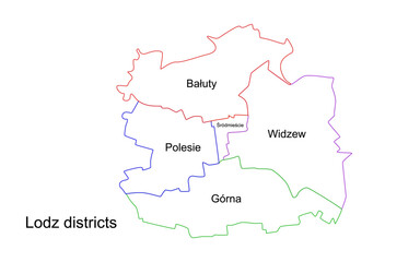 Map of the districts of Lodz. Vector map of Lodz and its districts. Highly detailed vector outline, black silhouette. All isolated on white background