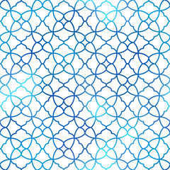 Arabic style seamless pattern. Vector blue oriental ornament on white background. Islamic traditional texture for backgrounds, wallpapers, textile patterns, decoration.