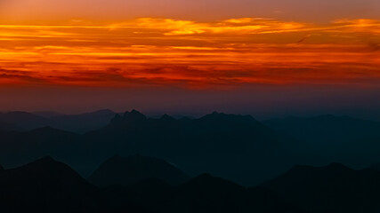 Alpine sunset or sundowner at Mount Zugspitze, Top of Germany, Garmisch-Partenkirchen, Bavaria, Germany