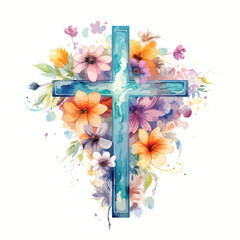Floral adorned watercolor Easter cross