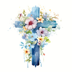 Floral adorned watercolor Easter cross
