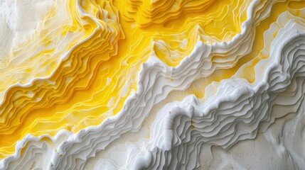 Wave of yellow and white oil brush hand drawn stroke. Abstract varnish splash trace shape. Glossy oil paint smear long line - 737888511