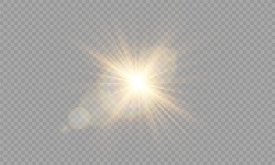 Light Vector with Sun Glare. Sun, Sunrays, and Glare in PNG Format. Gold Flare and Glare.	
