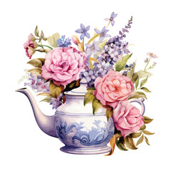 Obraz na płótnie Canvas Teapot with flower bouquet and teacup