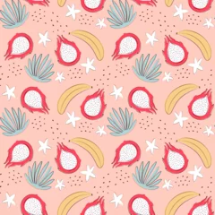 Poster summer tropical pattern with dragon fruit and banana  © Olga