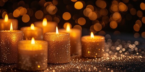 Golden Glowing Candles for a Sparkling New Year's Eve Generative AI
