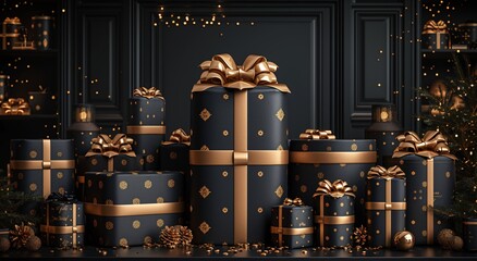 Golden Gift Boxes Celebrate the Holidays with Sparkling Presents Generative AI