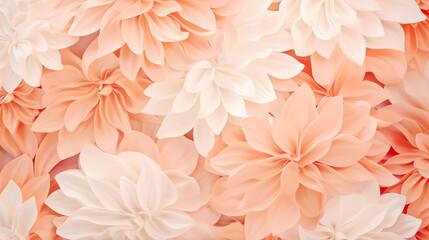 Pattern of monotonous pastel flowers in a peach shade. AI generated. Illustration for design, postcard or print.