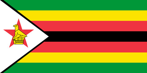 Close-up of Illustration of national flag of African country of Zimbabwe with yellow star and bird. Illustration made February 16th, 2024, Zurich, Switzerland.