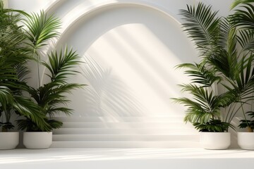 Abstract white studio background for product presentation.