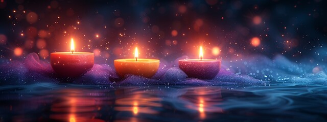 Glowing Candles in Purple and Orange Wax Generative AI