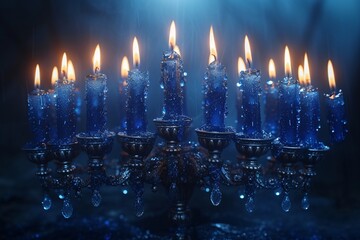 Glowing Blue Candles for a Chilly Winter Night Generative AI