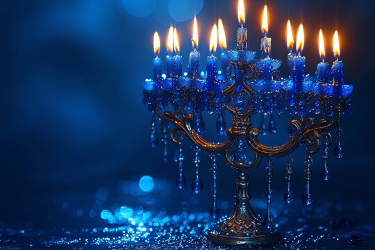 Glowing Blue Candle Chandelier A Sparkling Centerpiece for Your Next Blue Moon Celebration Generative AI