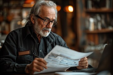 A man sitting at a table, engrossed in reading a newspaper.