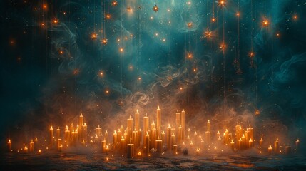 Glowing Stars and Candles A Magical Nighttime Scene Generative AI