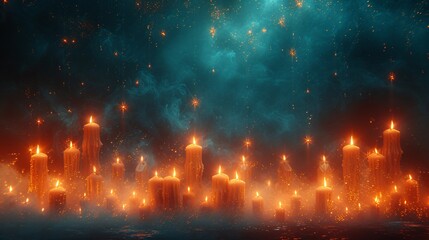 Fototapeta na wymiar Glowing Candles in the Dark A Magical Nighttime Experience Generative AI