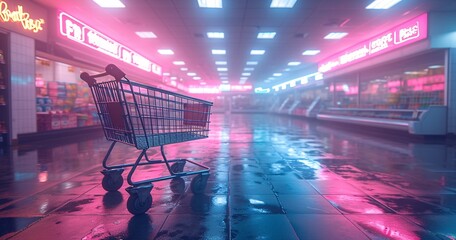 Pink Neon Shopping Cart A Futuristic Retail Experience Generative AI