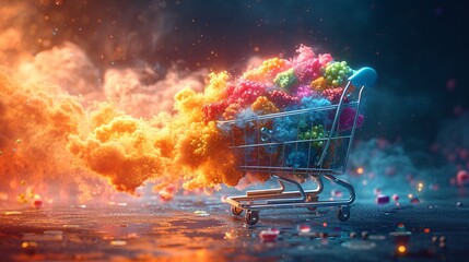 Colorful Fruit Explosion in a Shopping Cart Generative AI