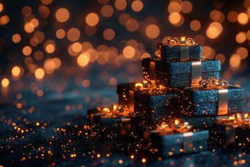 Glowing Gift Boxes A Sparkling Celebration of December's Festive Spirit Generative AI