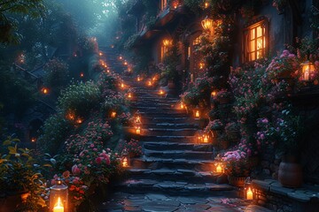 Glowing Staircase in a Fairy Tale Setting Generative AI