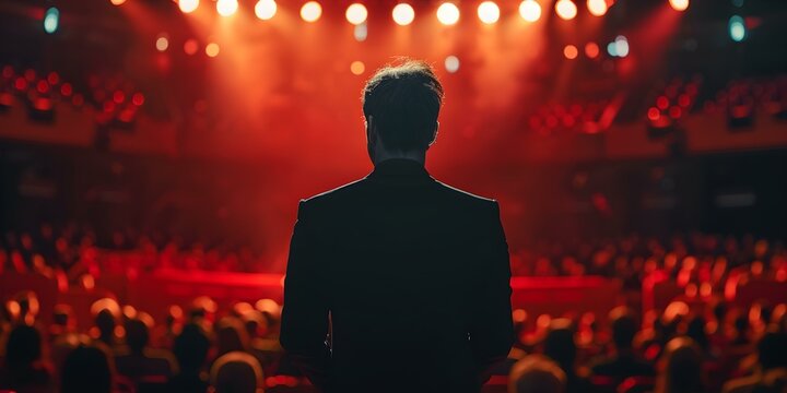 A Narcissistic Individual Reveling in Adoration from a Devoted Crowd on the Stage. Concept Narcissistic Personality, Adoration, Devoted Crowd, Stage Performance