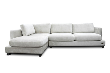 Beige large sofa on white background.
