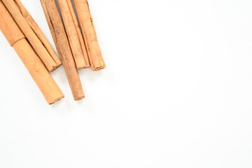 Top view of Fragrant cinnamon sticks isolated on white. Cinnamon isolated on white background cutout. Top view.