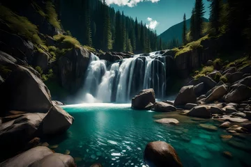 Fototapeten waterfall in yosemite generated by AI technology © abdur