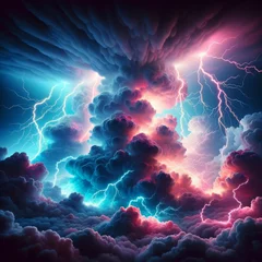 Foto op Canvas energy of fractal realms,thunderstorm, lightning, energy, electricity, current, conductivity, fear, power, mighty, clouds, sky,neon © Bold decisions