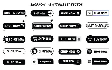 Shop Now, Buy Now Buttons Set . Modern collection of Buttons for web site Vector illustration