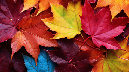 Naklejka na ściany i meble Brightly colored maple leaves during autumn