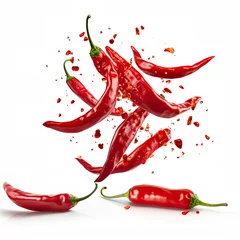 Foto op Plexiglas Falling hot chili peppers isolated on white background ©  Mohammad Xte