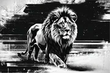 Black and white Lion Background. Lion. Sketchy, graphical, black and white portrait of a lion. The lion vintage engraving black and white vector illustration. Black and white drawing of a lion. 